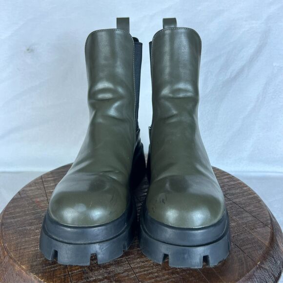 Zara Boots Womens 8 Brown Leather Ankle Lug Soles Round Toe Elastic Side Panels - Picture 2 of 13